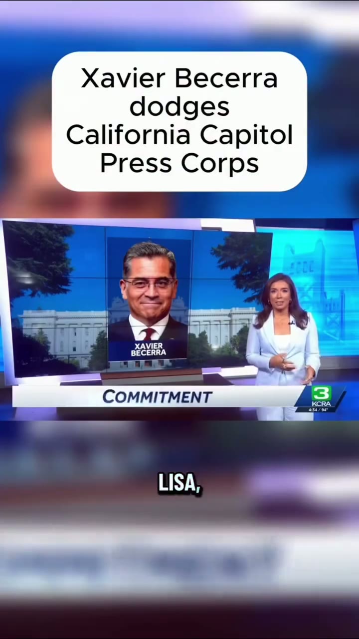 Xavier Becerra walking away from reporters